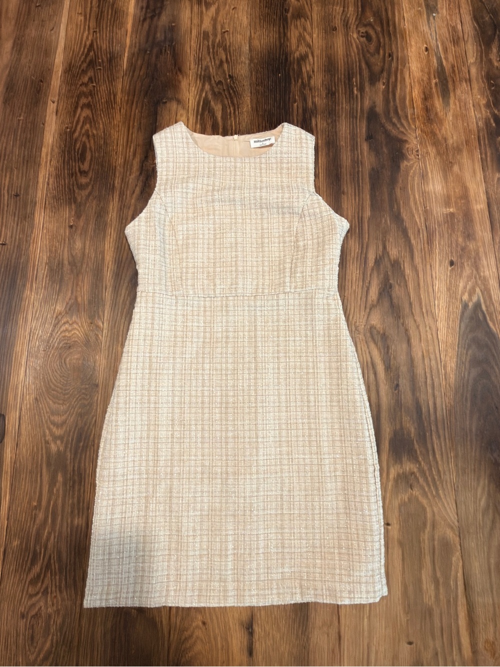 mittoshop Beige Tweed Sleeveless Sheath Dress